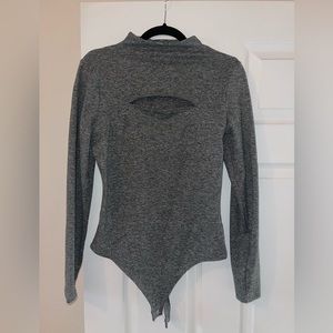 Dark gray long sleeved body suit from Express, body contour collection